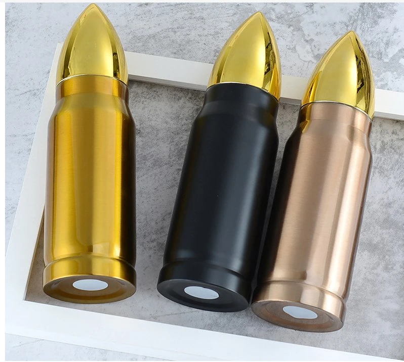 Bullet Shaped Vacuum Flask Thermoses Mug Custom Bullet Water Bottle Vacuum Steel Cup Keep Hot Rocket Militaries Drink Cup
